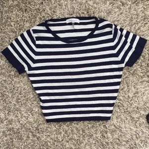 Lucy Paris - White & Blue Stripped Cropped Tee